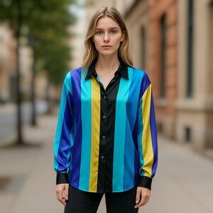 3 for/$30 Linda Allard Ellen Tracy Vintage Striped 100% Silk Blouse Size 12P